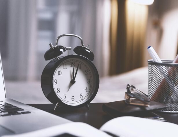 alarm clock on a desk