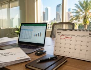 Florida annual report filing deadline calendar showing May 1st on a business desk