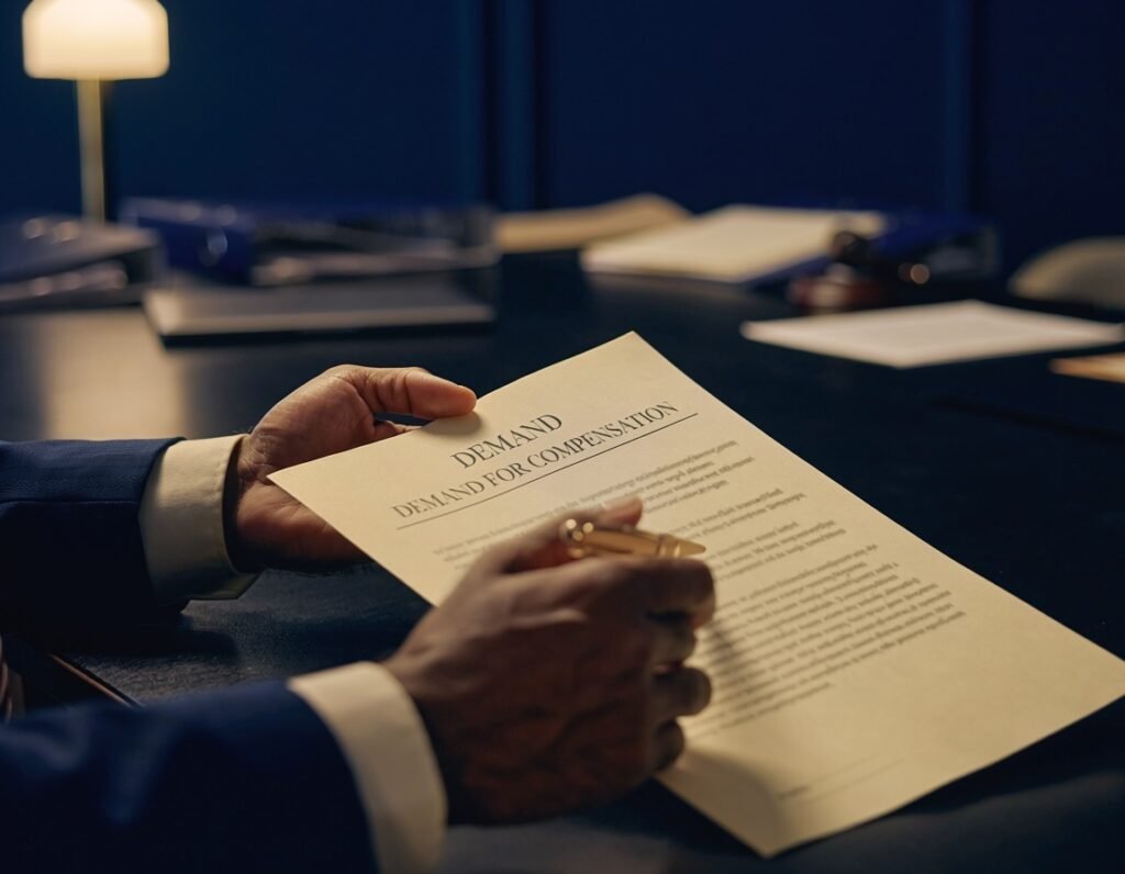 Florida car accident insurance negotiation — personal injury attorney reviewing settlement documents, no fee unless we win South Florida Lamar Legal