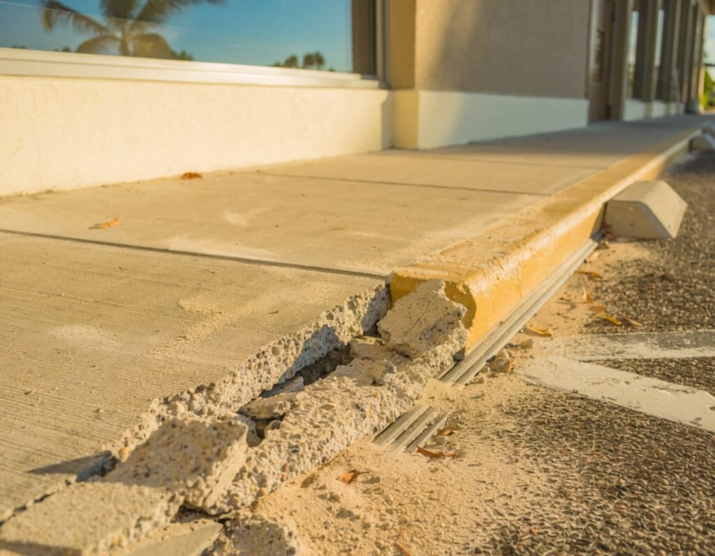 Florida slip and fall property owner liability — broken pavement or wet floor hazard at commercial property, premises liability attorney Lamar Legal